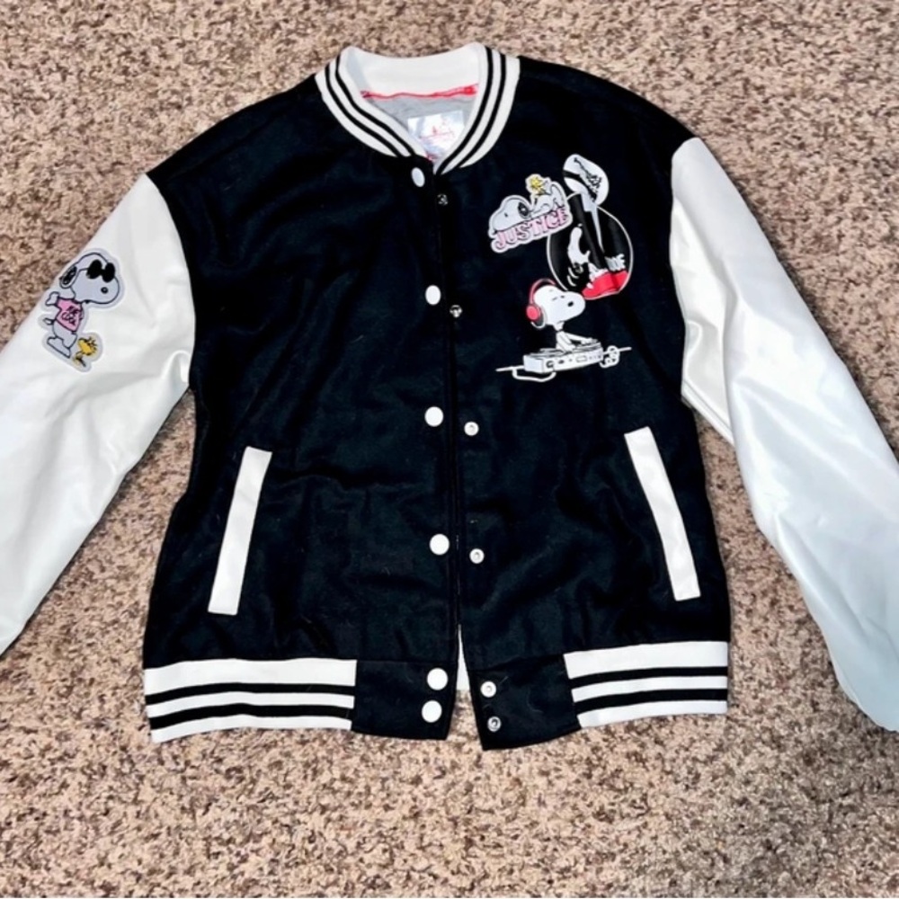Justice Black and White Snoopy Kids Jacket